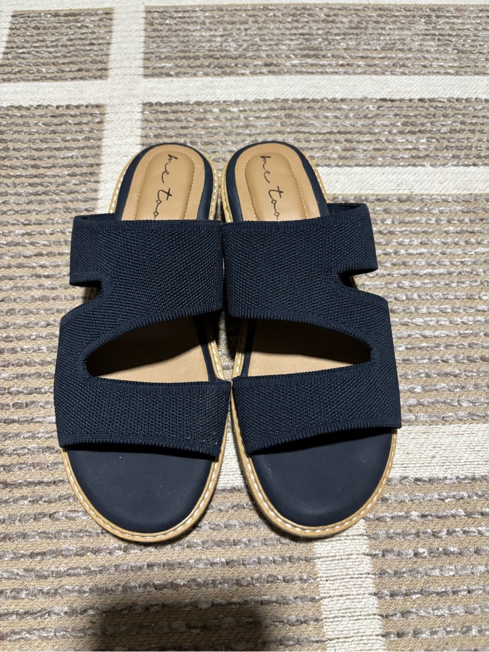 me too Black Knit Dual-Strap Slide Sandals